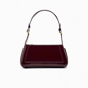 Zara Patent Finish Shoulder Bag Burgundy